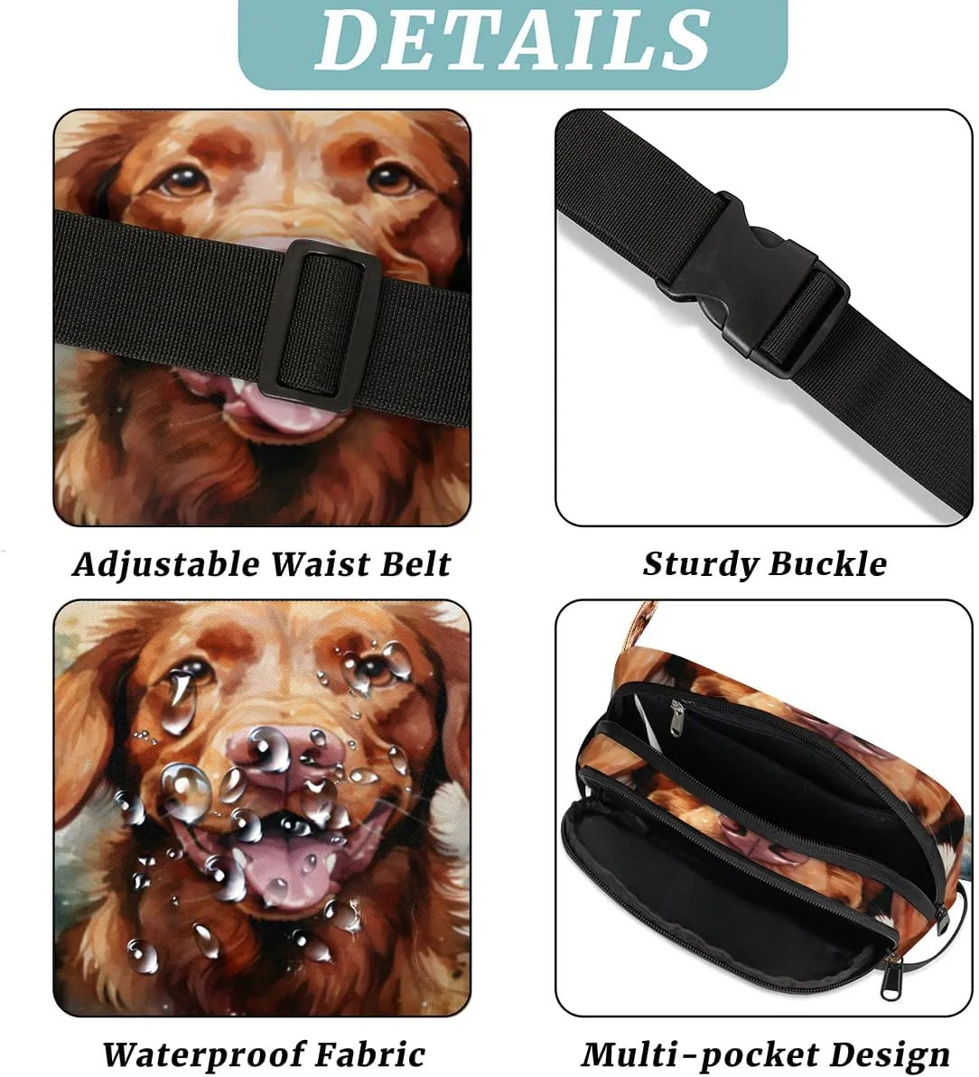 Fanny Pack for Men Women, Waterproof Sports Waist Bag Pack, Labrador Dog Belt Bag for Travel Hiking Running, Travel Chest Bag with Adjustable Strap, Retriever Dog