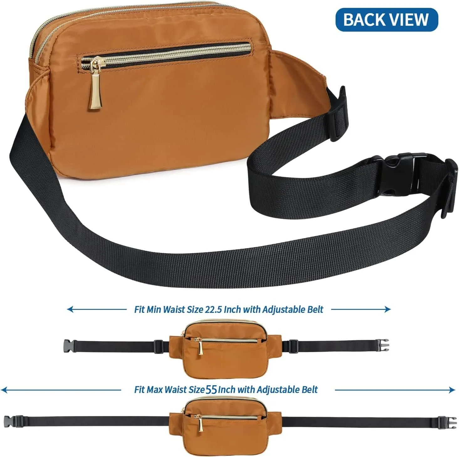 Fanny Packs for Women Men Fashion Plus Size Waist Pack Belt Bag Fanny Pack for Girls Boys with 5 Pockets Adjustable Belt, Cute Bum Bag Hip Bags for Travel Disney Running (Brown Fanny Pack)