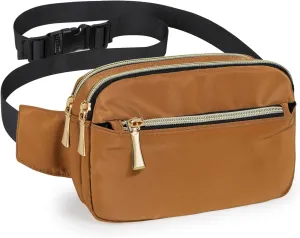 Fanny Packs for Women Men Fashion Plus Size Waist Pack Belt Bag Fanny Pack for Girls Boys with 5 Pockets Adjustable Belt, Cute Bum Bag Hip Bags for Travel Disney Running (Brown Fanny Pack)