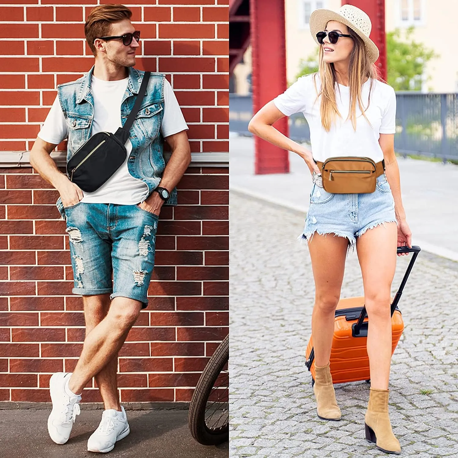 Fanny Packs for Women Men Fashion Plus Size Waist Pack Belt Bag Fanny Pack for Girls Boys with 5 Pockets Adjustable Belt, Cute Bum Bag Hip Bags for Travel Disney Running (Brown Fanny Pack)
