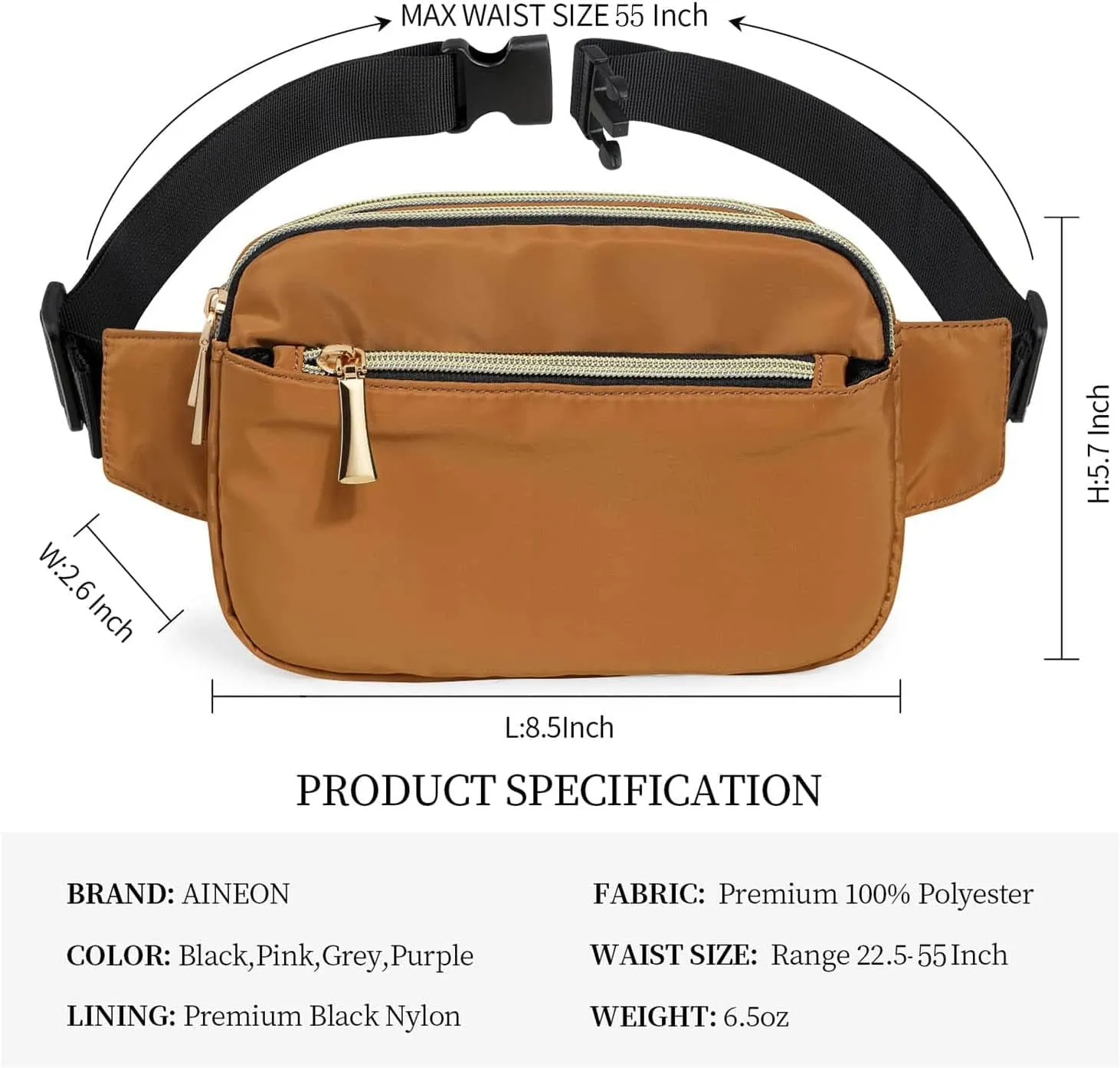 Fanny Packs for Women Men Fashion Plus Size Waist Pack Belt Bag Fanny Pack for Girls Boys with 5 Pockets Adjustable Belt, Cute Bum Bag Hip Bags for Travel Disney Running (Brown Fanny Pack)