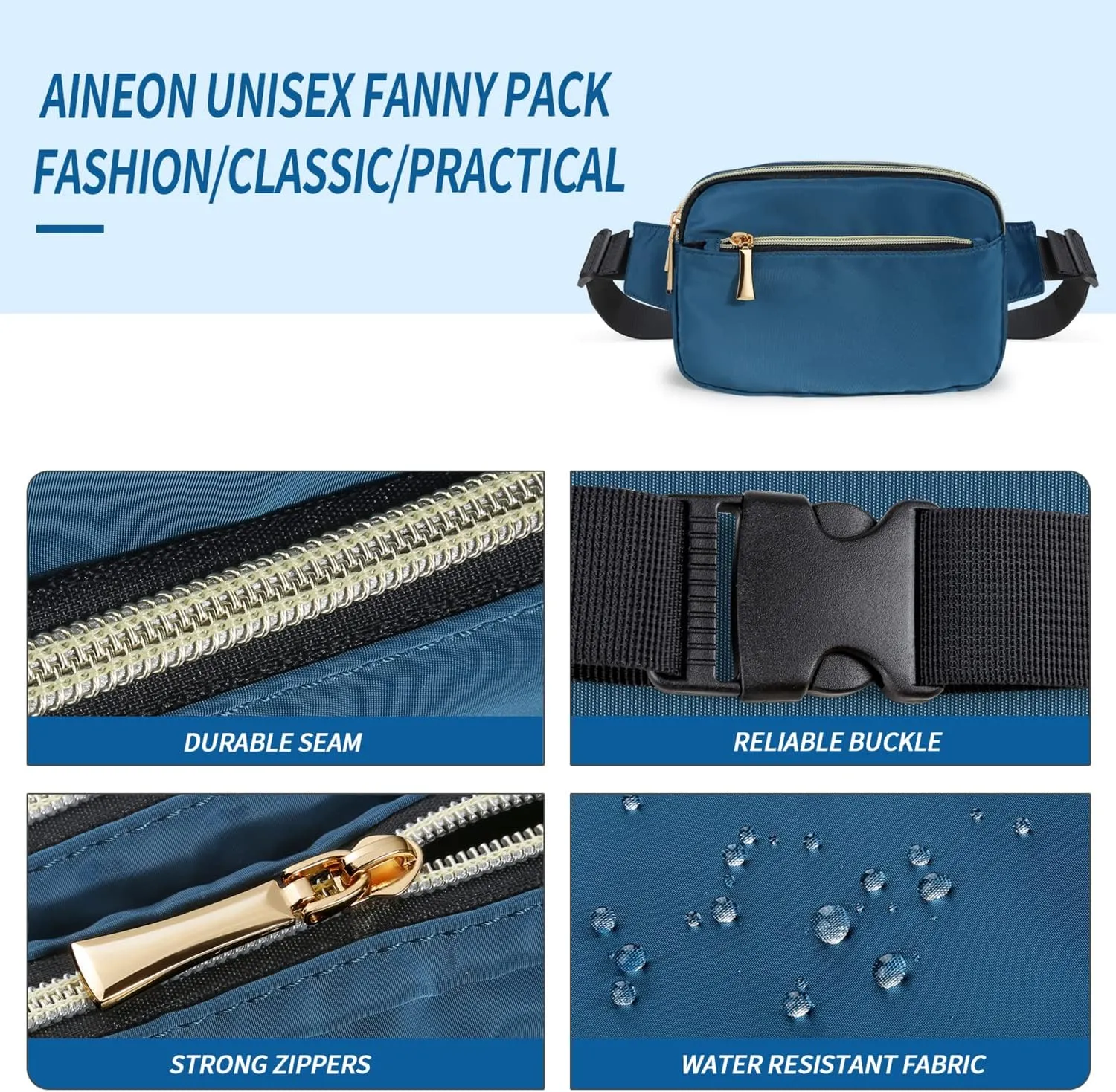 Fanny Packs for Women Men Fashion Plus Size Waist Pack Belt Bag Fanny Pack for Girls Boys with 5 Pockets Adjustable Belt, Cute Bum Bag Hip Bags for Travel Disney Running (Dark Cyan Fanny Pack)