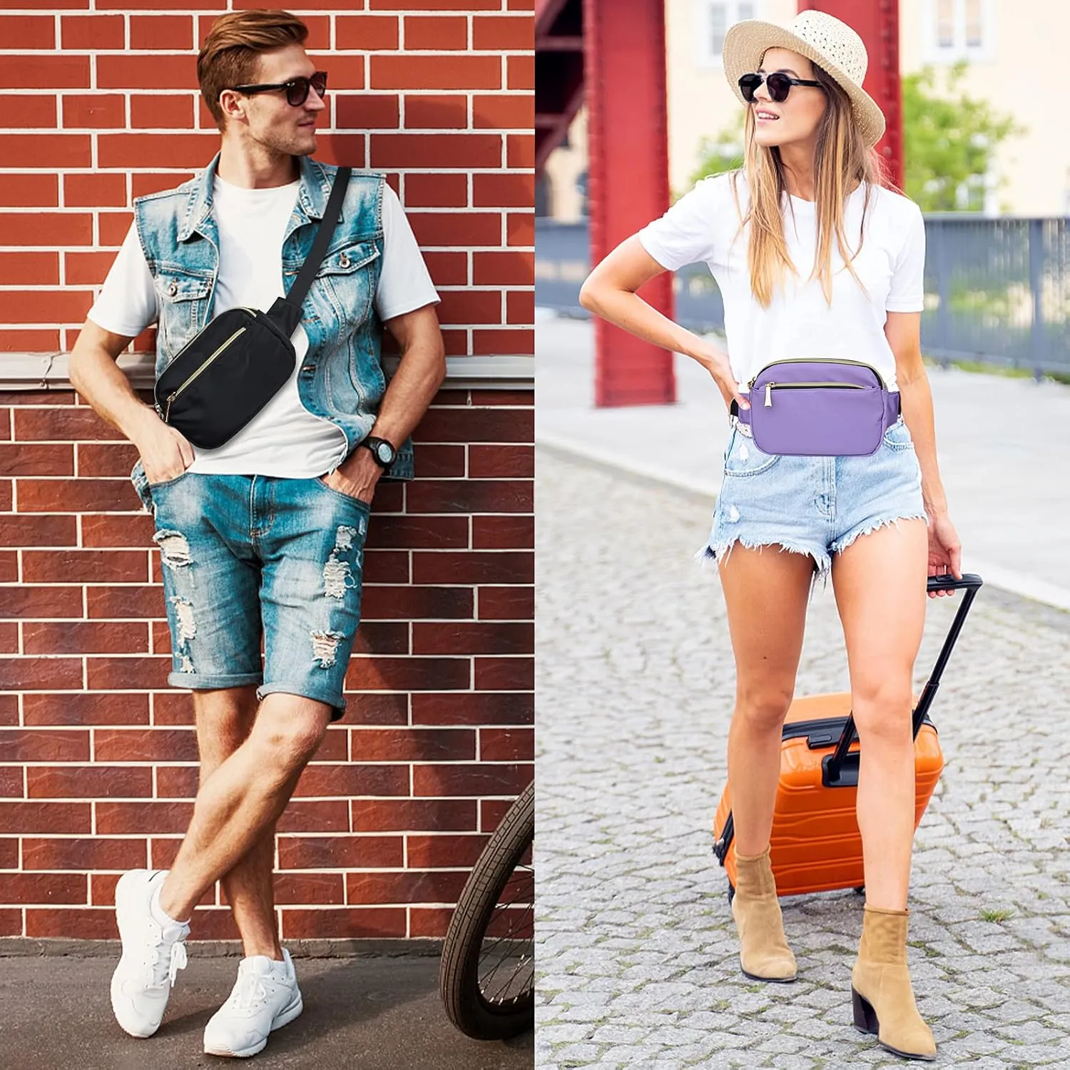 Fanny Packs for Women Men Fashion Plus Size Waist Pack Belt Bag Fanny Pack for Girls Boys with 5 Pockets Adjustable Belt, Cute Bum Bag Hip Bags for Travel Disney Running