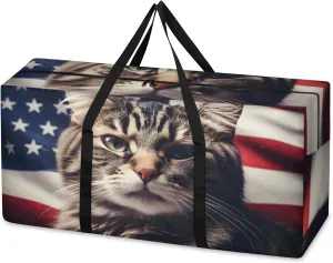 Fantastic Cat Extra Large Moving Bags Heavy Duty Storage Bags Cute Cat Cloth Wrap Around Handles Double Zipper Reusable Convenient Foldable Storage Tote for Travel Camping Space Save