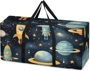 Fantastic Galaxy Extra Large Moving Bags Heavy Duty Storage Bags Cartoon Galaxy Cloth Wrap Around Handles Double Zipper Reusable Convenient Foldable Storage Tote for Travel Camping Space Save