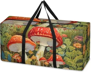 Fantastic Mushrooms Extra Large Moving Bags Heavy Duty Storage Bags Flowers Mushrooms Cloth Wrap Around Handles Double Zipper Reusable Convenient Foldable Storage Tote for Travel Camping Space Save