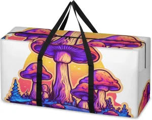 Fantastic Mushrooms Extra Large Moving Bags Heavy Duty Storage Bags Gothic Mushrooms Cloth Wrap Around Handles Double Zipper Reusable Convenient Foldable Storage Tote for Travel Camping Space Save