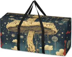Fantastic Mushrooms Extra Large Moving Bags Heavy Duty Storage Bags Watercolor Mushrooms Cloth Wrap Around Handles Double Zipper Reusable Convenient Foldable Storage Tote for Travel Camping Space Save