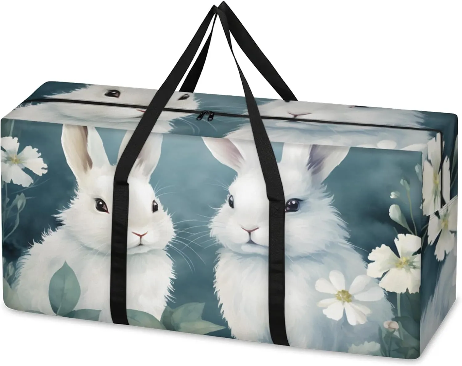 Fantastic Rabbit Extra Large Moving Bags Heavy Duty Storage Bags Abstract Rabbit Cloth Wrap Around Handles Double Zipper Reusable Convenient Foldable Storage Tote for Travel Camping Space Save