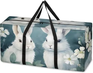 Fantastic Rabbit Extra Large Moving Bags Heavy Duty Storage Bags Abstract Rabbit Cloth Wrap Around Handles Double Zipper Reusable Convenient Foldable Storage Tote for Travel Camping Space Save