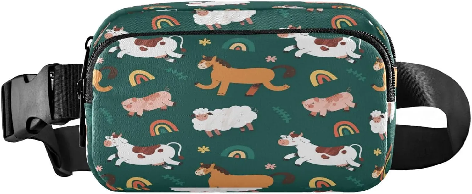 Farm Animals Belt Bag for Women Men Rainbow Fanny Pack Small Waist Pouch Crossbody Bags for Outdoor Hiking Running Travel