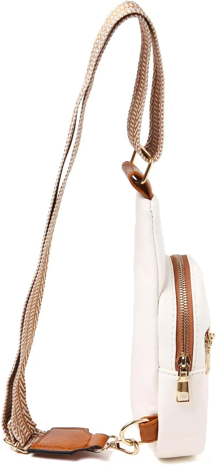 Fashion Chest Bags Soft Leather Texture Crossbody Bags Large Capacity Simple Retro Shoulder Bag Travel (White, One Size)