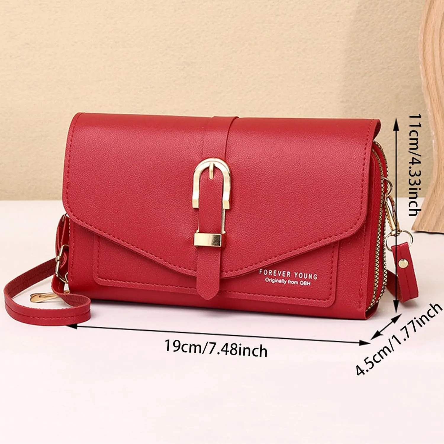 Fashion Classic Women's Mobile Phone Bags Snap Button Hood One Shoulder Double Layer Wallet Crossbody (Black, One Size)