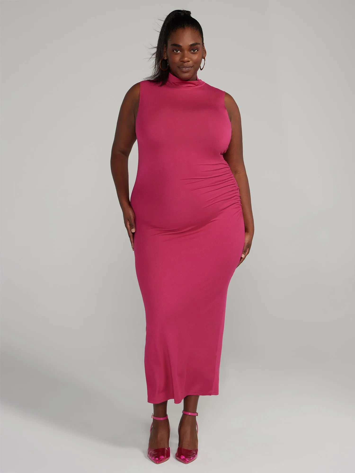 Fashion To Figure - Mockneck Ruched Bodycon Dress