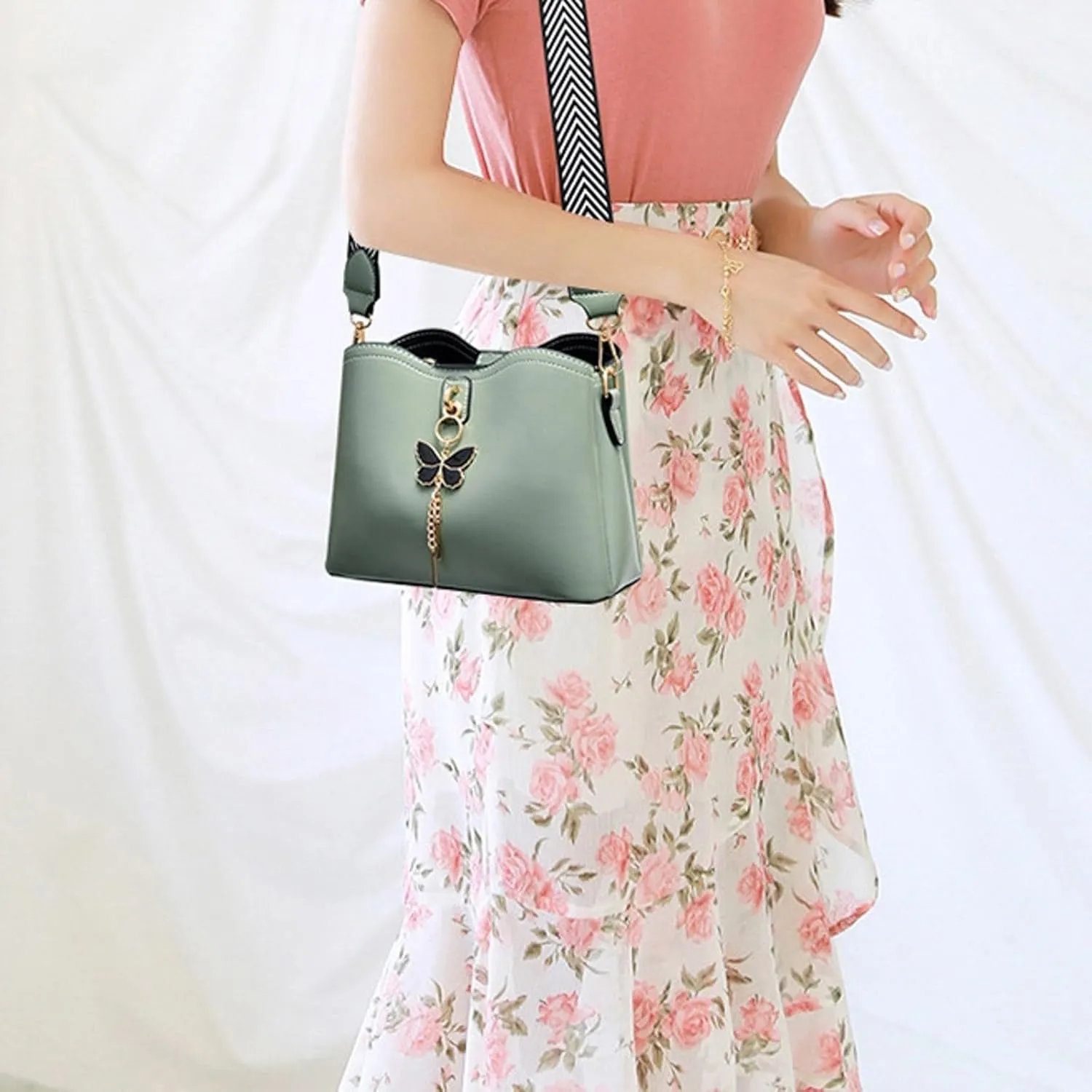 Fashionable And Versatile Women's Casual Large Capacity Simple Solid Color Single Shoulder Crossbody (Green, One Size)
