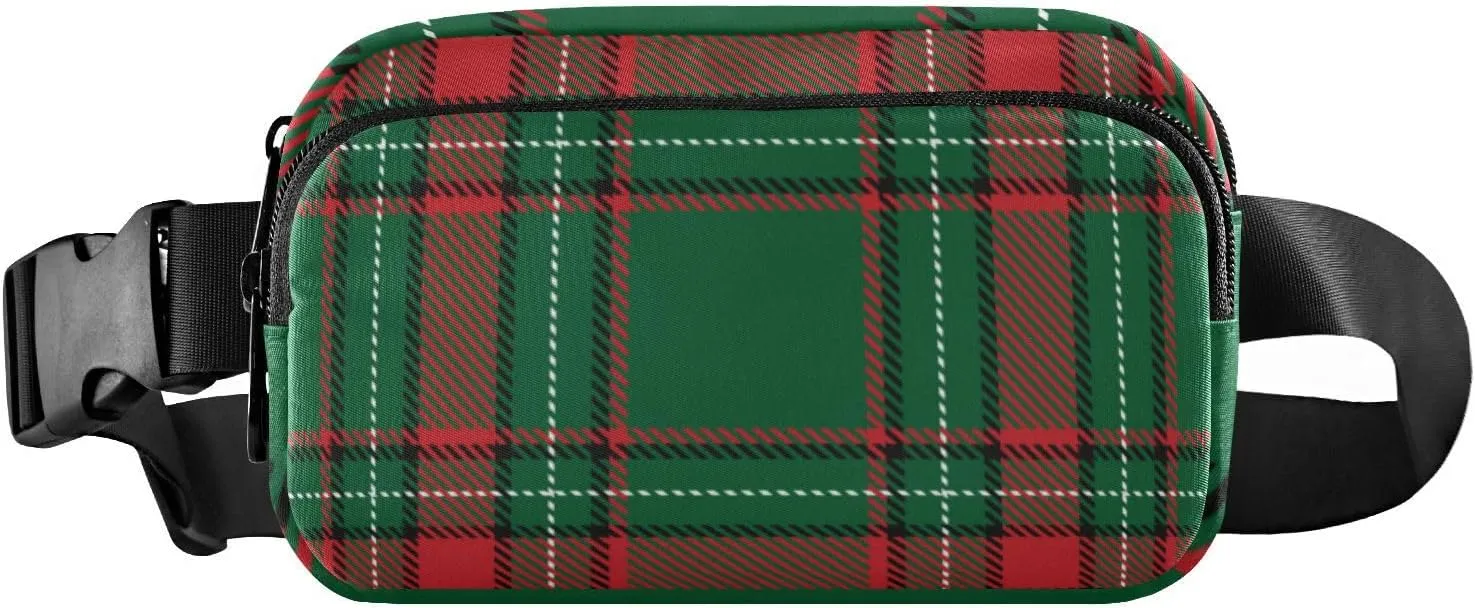 Fashionable Fanny Waist Pack Women Men Adults Green Red Plaid Large Capacity Chest Belt Bum Bag with Adjustable Strap for Cycling Hiking Gym