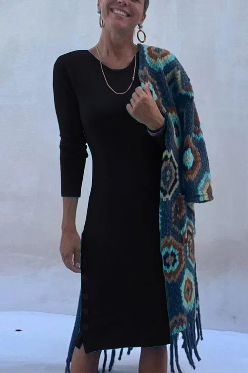 Febedress Crewneck Long Sleeve Buttons Cozy Dresses