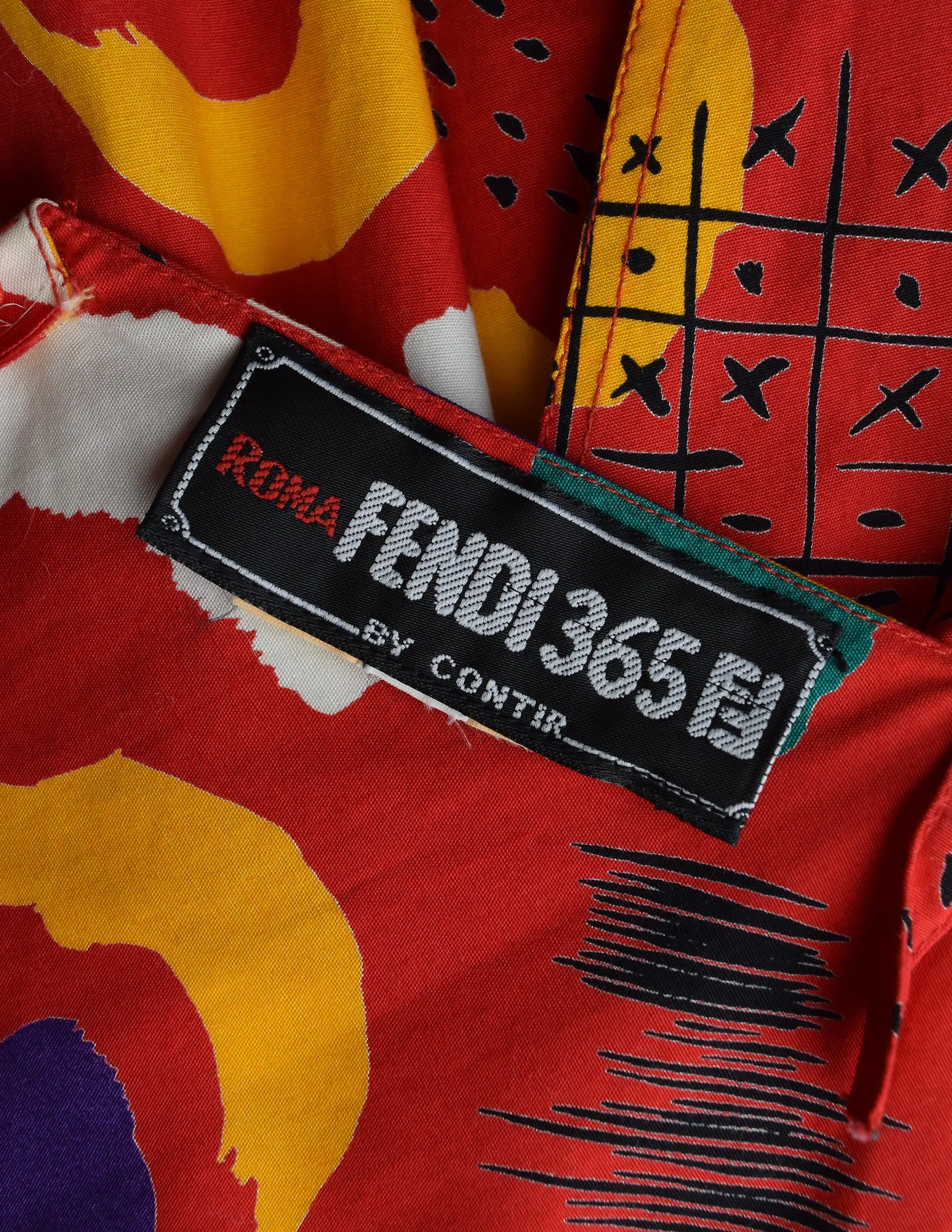 Fendi Vintage Red Multicolor Graphic Cotton Sundress and Shirt Jacket Ensemble Set