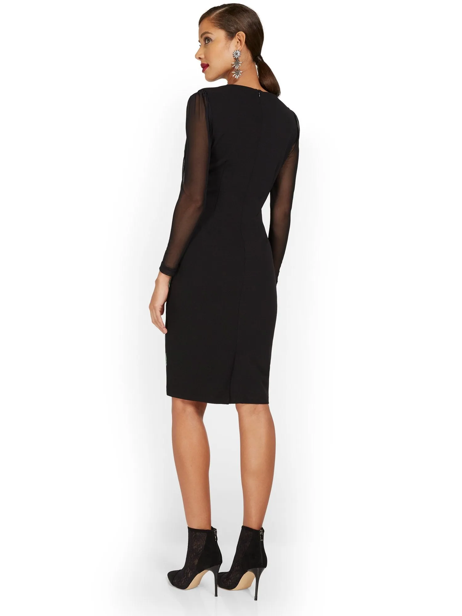 Floral-Print Mesh-Detail Sheath Dress