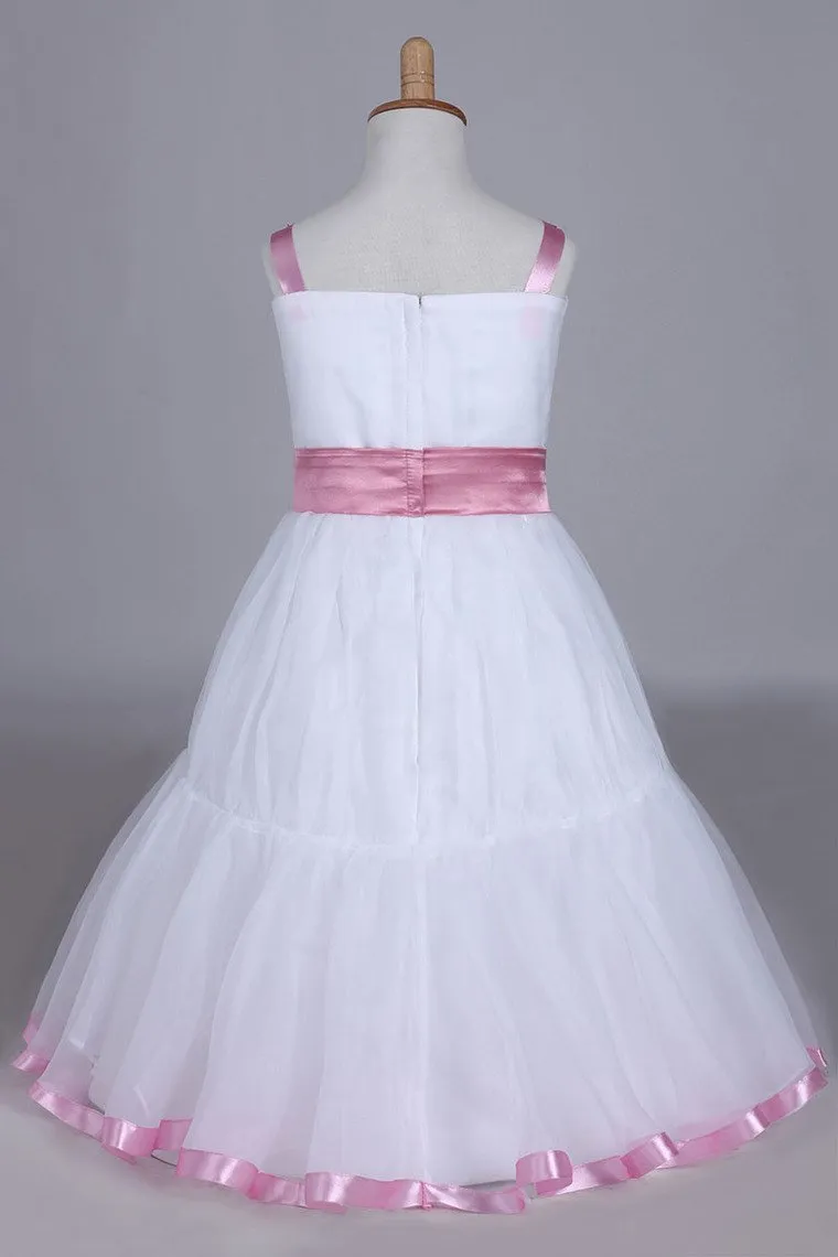 Flower Girl Dresses A-Line Straps Tea Length Organza
