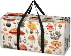Flowers Mushrooms Extra Large Moving Bags Heavy Duty Storage Bags Cartoon Mushrooms Cloth Wrap Around Handles Double Zipper Reusable Convenient Foldable Storage Tote for Travel Camping Space Save