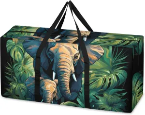 Forest Elephant Extra Large Moving Bags Heavy Duty Storage Bags Cartoon Elephant Cloth Wrap Around Handles Double Zipper Reusable Convenient Foldable Storage Tote for Travel Camping Space Save
