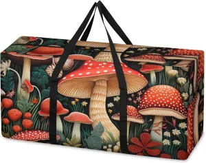 Forest Mushrooms Extra Large Moving Bags Heavy Duty Storage Bags Colorful Mushrooms Cloth Wrap Around Handles Double Zipper Reusable Convenient Foldable Storage Tote for Travel Camping Space Save