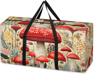 Forest Mushrooms Extra Large Moving Bags Heavy Duty Storage Bags Watercolor Mushrooms Cloth Wrap Around Handles Double Zipper Reusable Convenient Foldable Storage Tote for Travel Camping Space Save