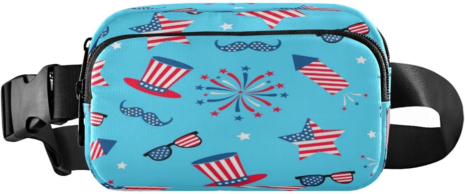 Fourth Of July Fireworks Blue Belt Bag for Women Men Fanny Pack Small Waist Pouch Crossbody Bags for Outdoor Hiking Running Travel
