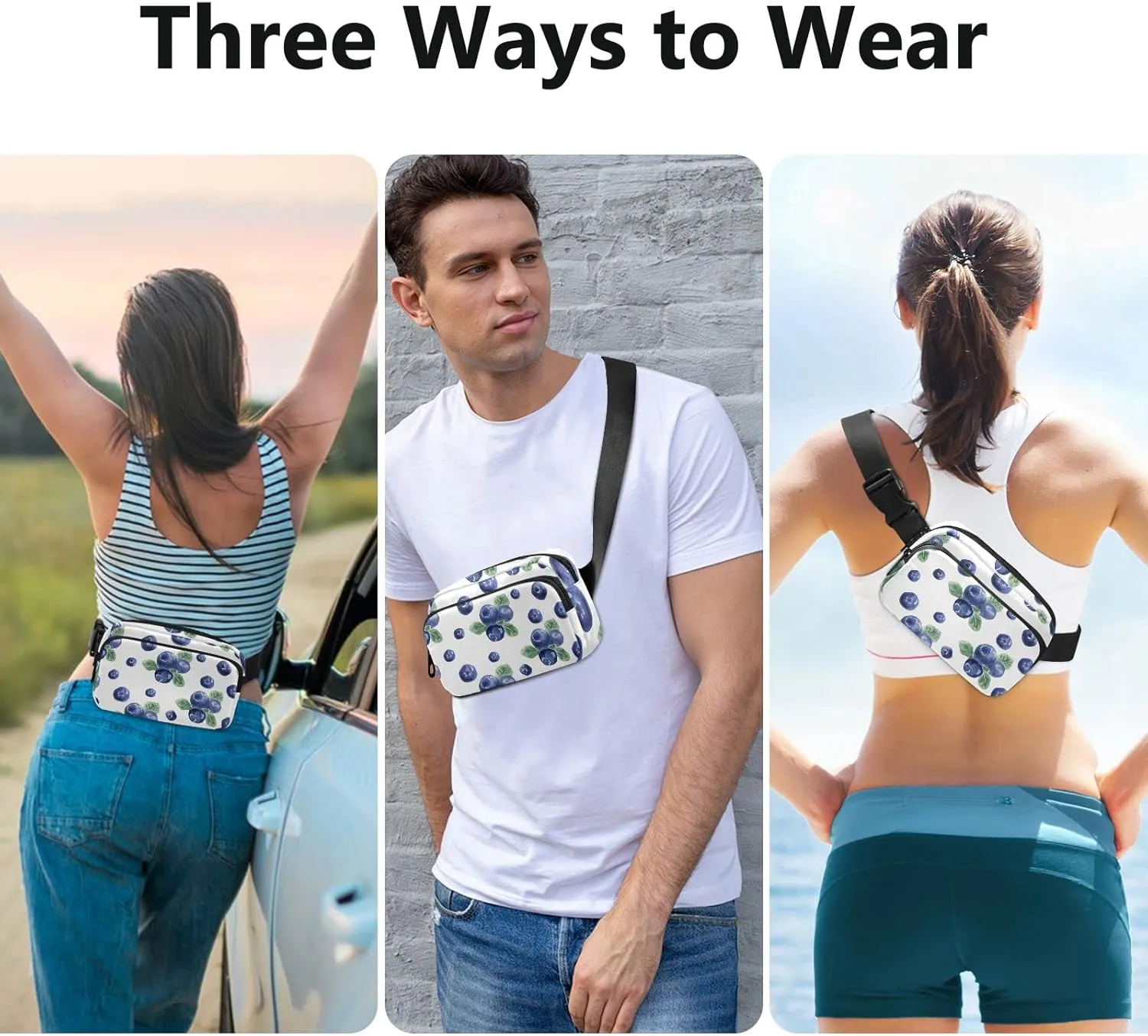 Fruits Blueberry Fanny Pack for Women Men Crossbody Belt Bag Fashion Waist Packs Purse with Adjustable Strap Bumbag for Outdoors