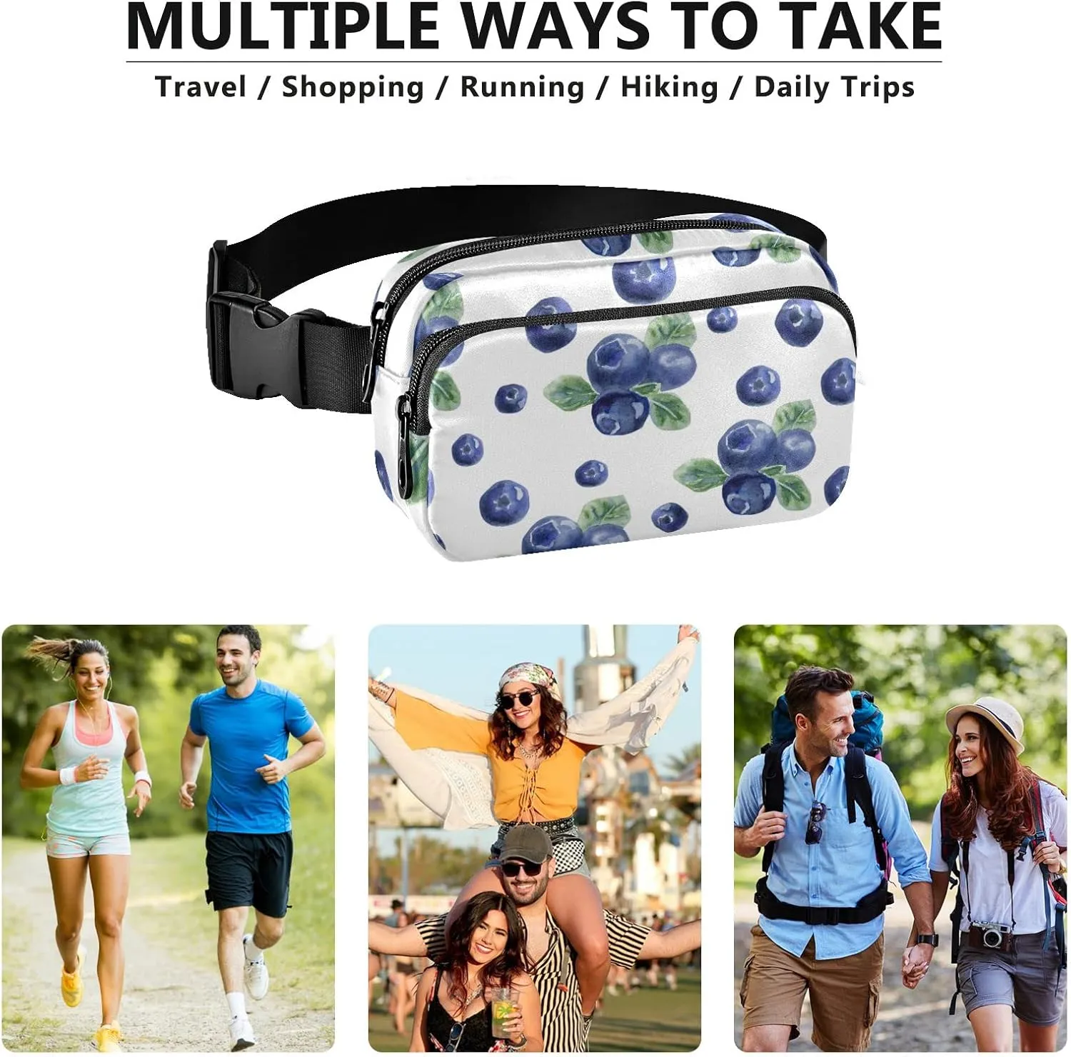 Fruits Blueberry Fanny Pack for Women Men Crossbody Belt Bag Fashion Waist Packs Purse with Adjustable Strap Bumbag for Outdoors