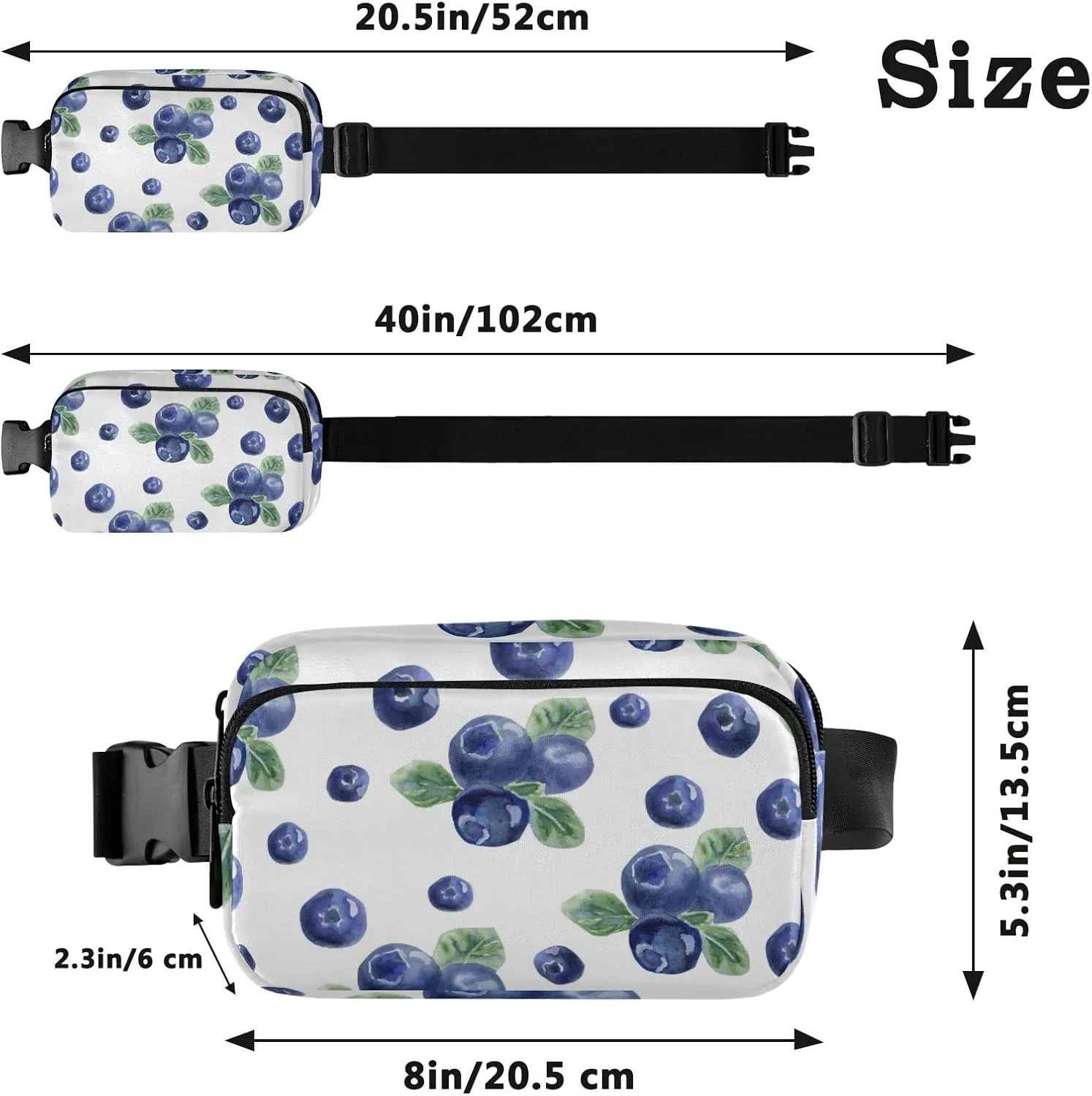 Fruits Blueberry Fanny Pack for Women Men Crossbody Belt Bag Fashion Waist Packs Purse with Adjustable Strap Bumbag for Outdoors