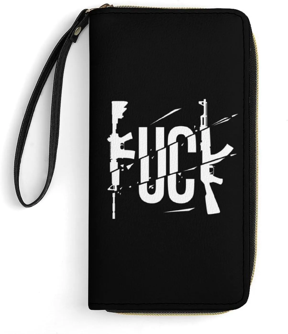 Fuck Guns Womens Wallet Zippered Long Clutch Purse Leather Handbag with Wristlet Strap