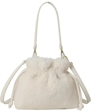 Fuzzy Plush Purse for Women Trendy Bucket Handbag Small Shoulder Crossbody Totes Cute Evening Bag with Drawstring