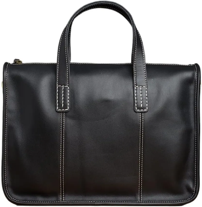 Genuine Leather Men's Briefcase Large Capacity Business Bag Black Male Shoulder Laptop Bag