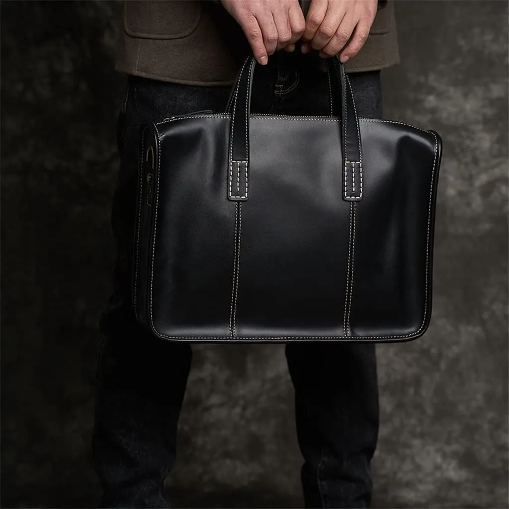 Genuine Leather Men's Briefcase Large Capacity Business Bag Black Male Shoulder Laptop Bag