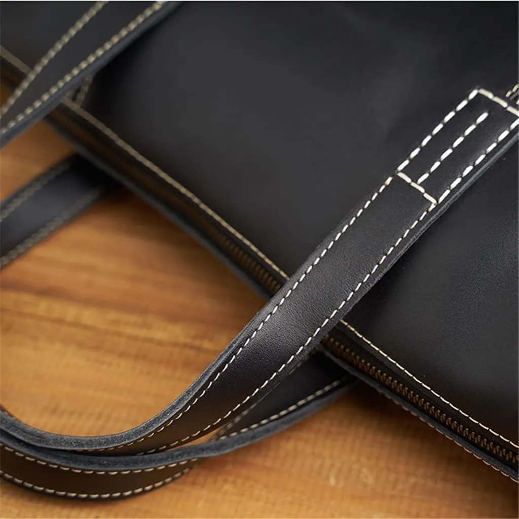 Genuine Leather Men's Briefcase Large Capacity Business Bag Black Male Shoulder Laptop Bag