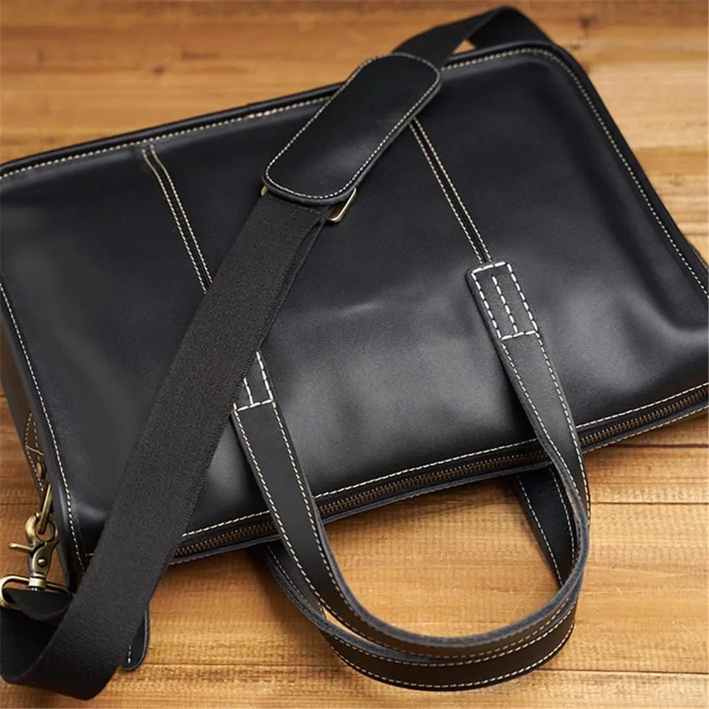 Genuine Leather Men's Briefcase Large Capacity Business Bag Black Male Shoulder Laptop Bag