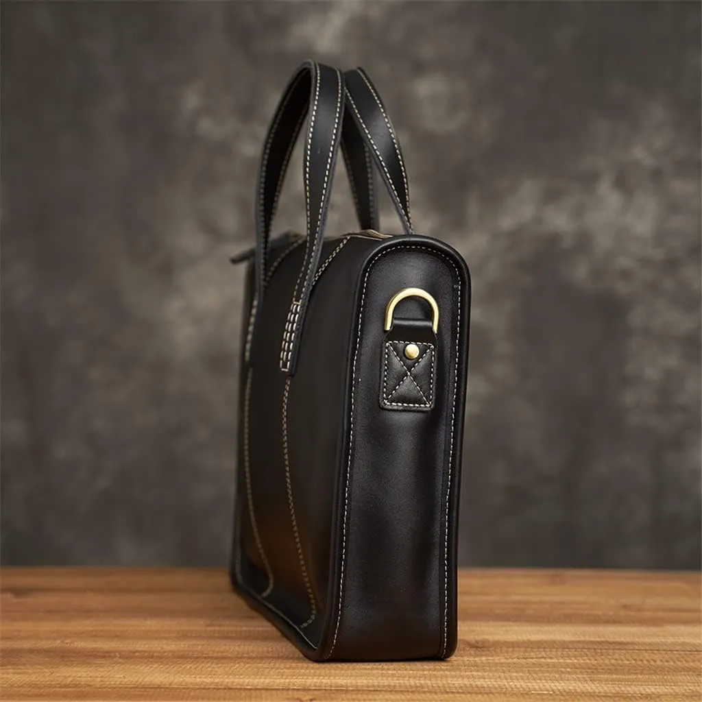 Genuine Leather Men's Briefcase Large Capacity Business Bag Black Male Shoulder Laptop Bag