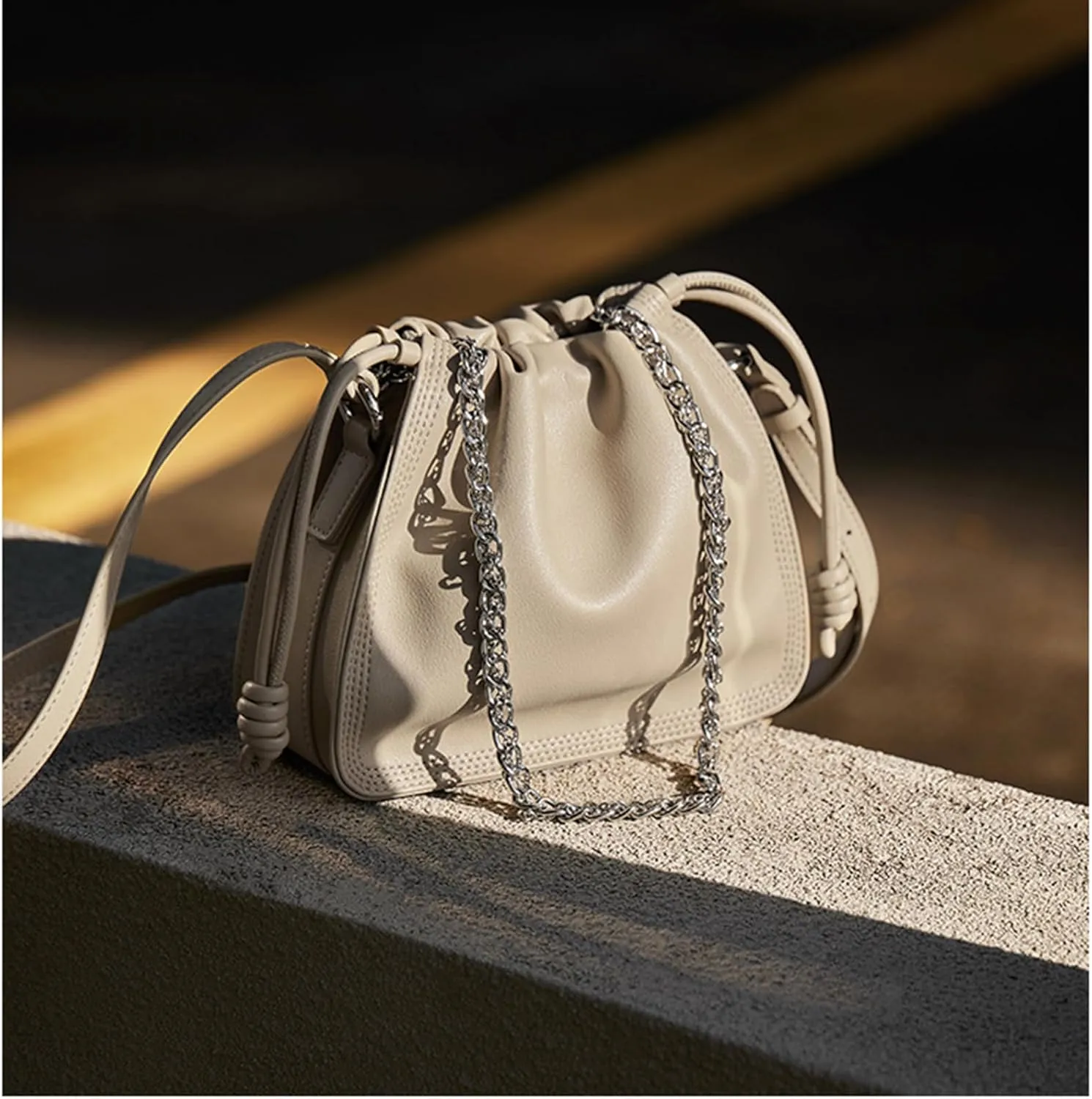 Genuine Shoulder Bag for Women,Soft Leather Ruched cloud crossbody bag,with chain handle handbag,purse.