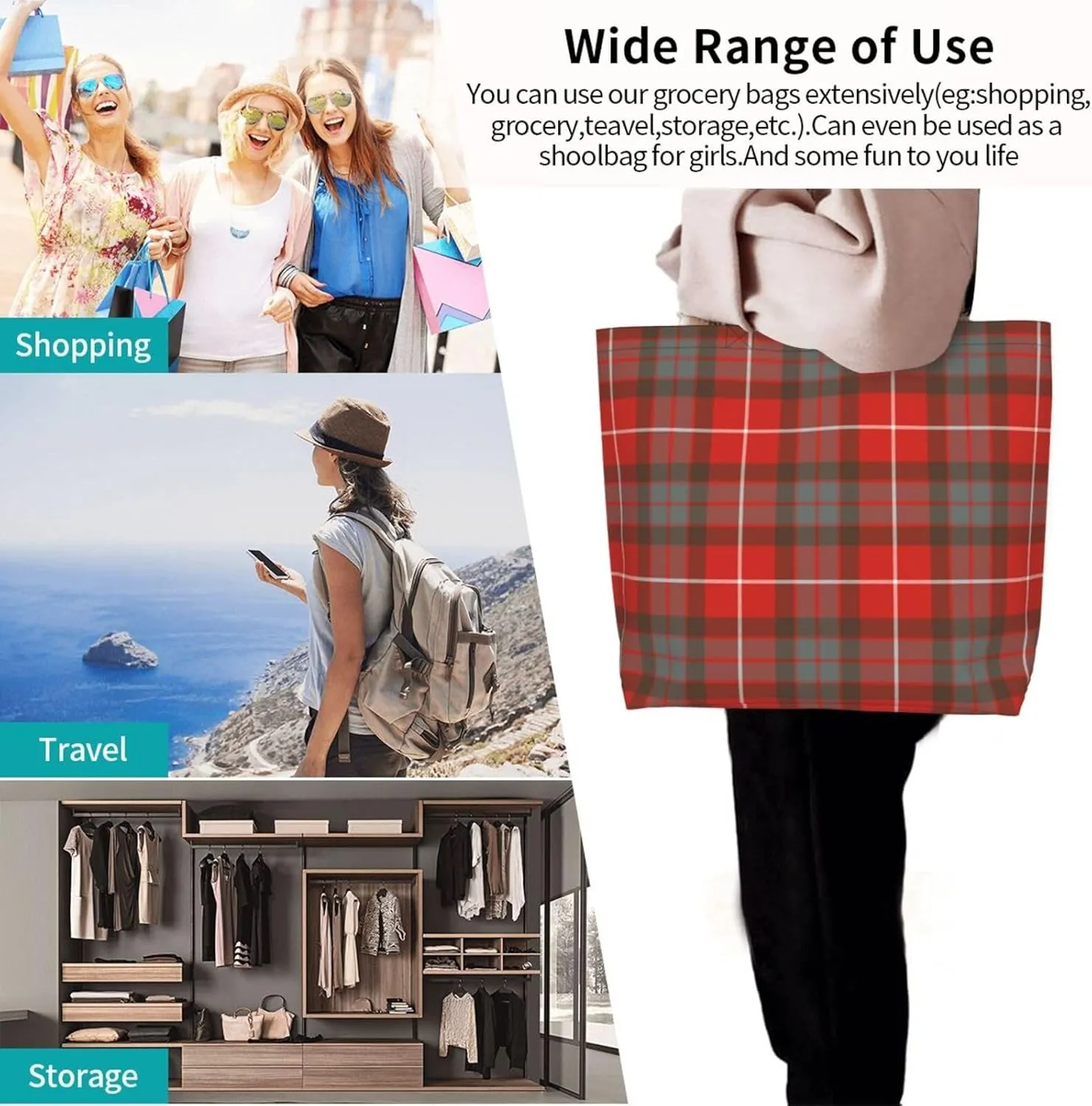 Georgia Tartan Tote Bag For Women Weekender Travel Bag Reusable Grocery Bags Large Totes Handbags