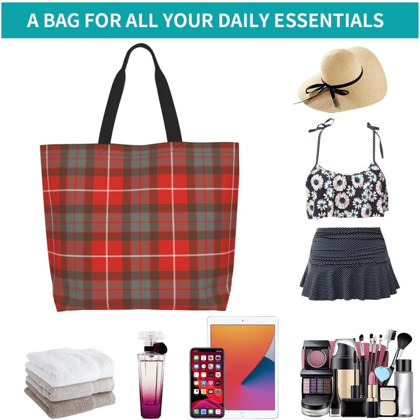 Georgia Tartan Tote Bag For Women Weekender Travel Bag Reusable Grocery Bags Large Totes Handbags