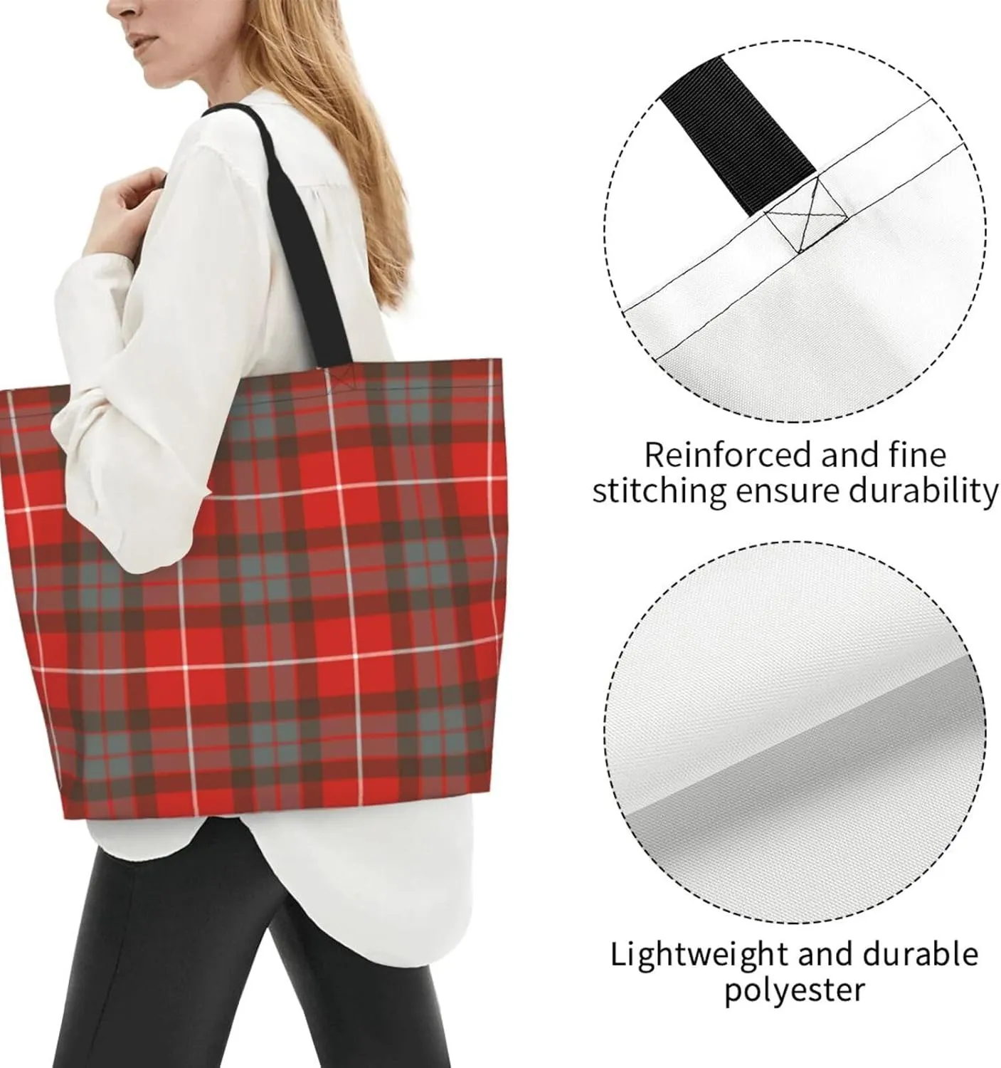 Georgia Tartan Tote Bag For Women Weekender Travel Bag Reusable Grocery Bags Large Totes Handbags