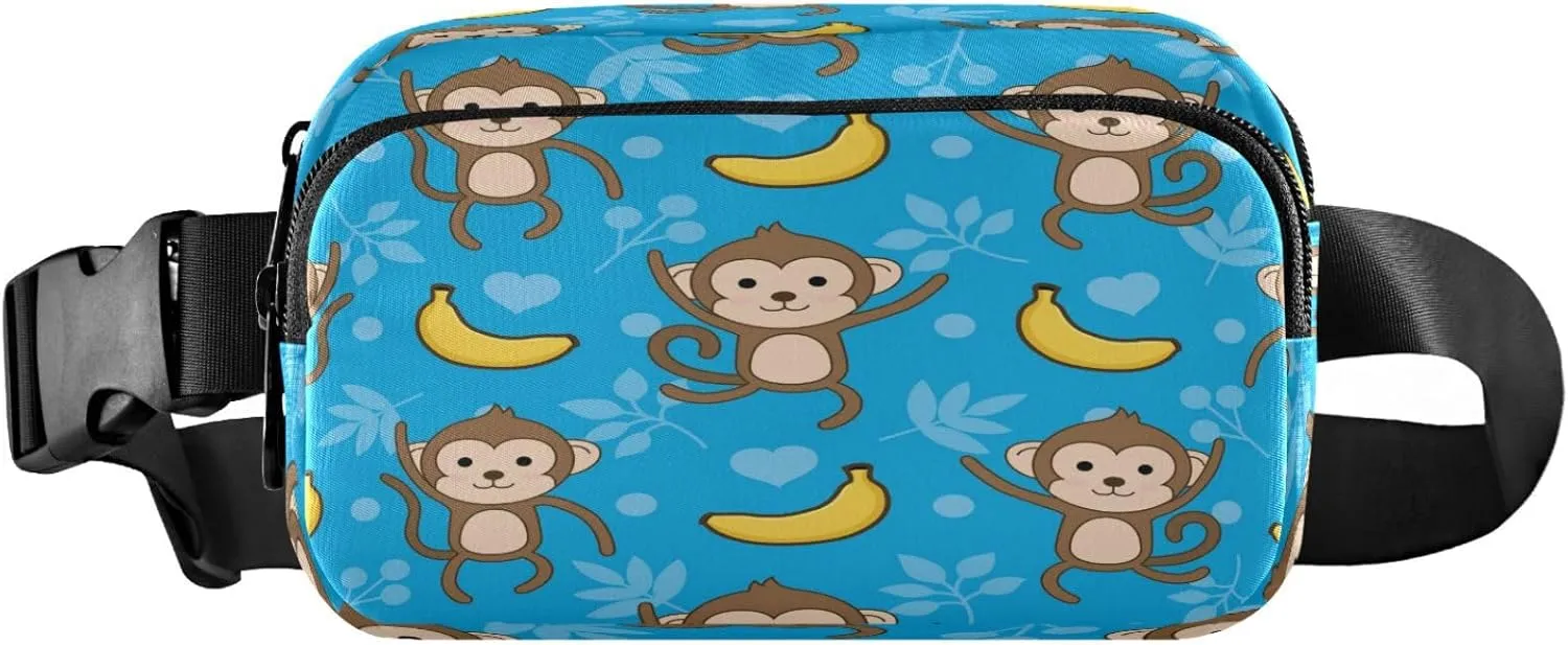 Giraffe Monkey Blue Belt Bag for Women Men Fanny Pack Small Waist Pouch Crossbody Bags for Outdoor Hiking Running Travel