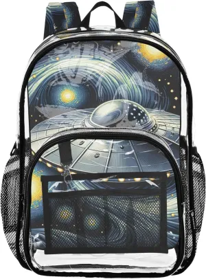 Girls Backpack for Kids UFO Starry Night Travel Clear Bags for Women See through Approved Bag