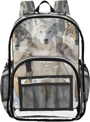 Girls Backpack for Kids Wolves Clear Backpack for Women Pvc School Plastic Bookbag
