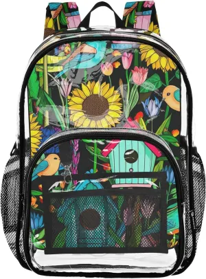 Girls Backpack Kids Boys Colorful Vibrant Garden Travel Clear Bags for Women Plastic School Clear Bookbag