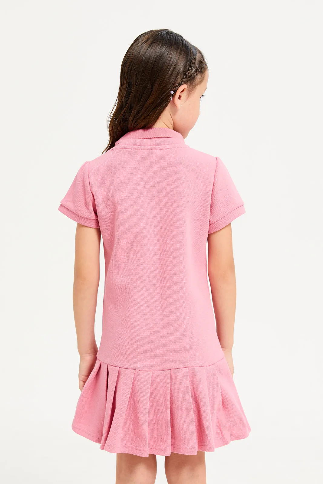 Girls Pink Polo Collar Active Dress