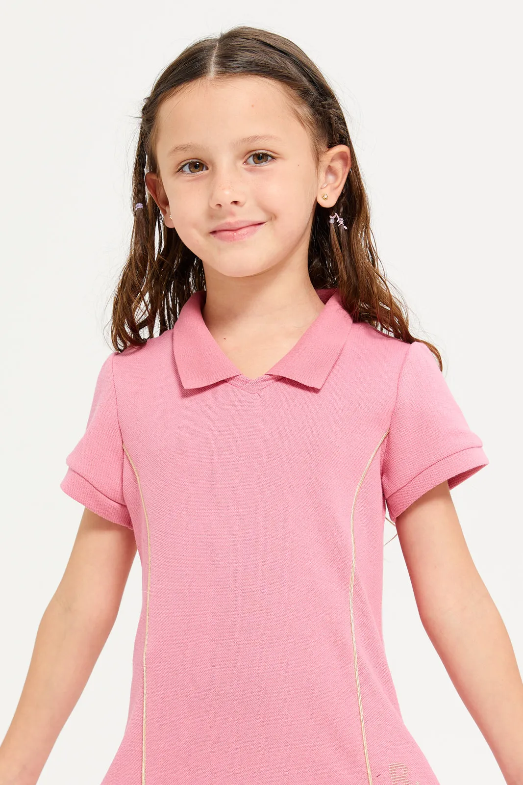 Girls Pink Polo Collar Active Dress