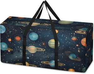 Glitter Galaxy Extra Large Moving Bags Heavy Duty Storage Bags Cartoon Galaxy Cloth Wrap Around Handles Double Zipper Reusable Convenient Foldable Storage Tote for Travel Camping Space Save